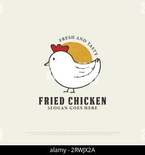 Fried Chicken restaurant logo design with grunge style, retro chicken restaurant icon vector illustration Stock Vector