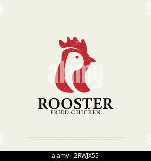 Vintage Chicken Rooster restaurant logo design with grunge style, letter R means Rooster icon vector illustration Stock Vector