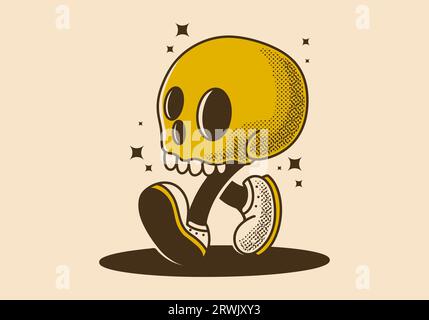 Mascot character illustration of walking skull in vintage or retro style Stock Vector