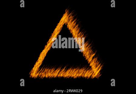 Triangle fire, heat and light on black background with texture, pattern ...