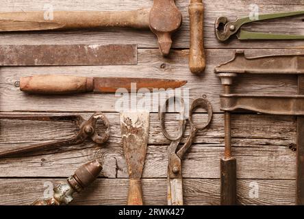 A collection of old rusty tools Stock Photo