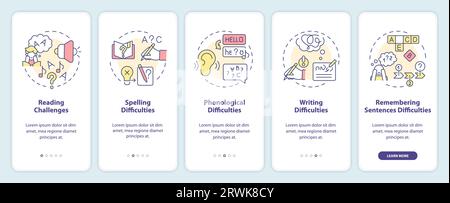 Multicolor walkthrough dyslexia with linear icons concept Stock Vector