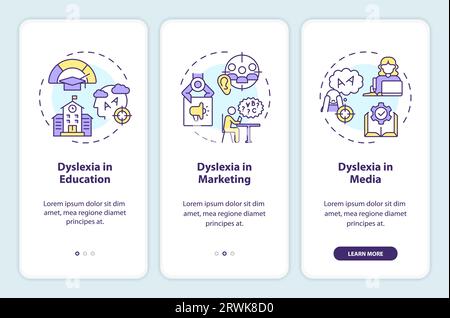 Walkthrough dyslexia with multicolor icons concept Stock Vector