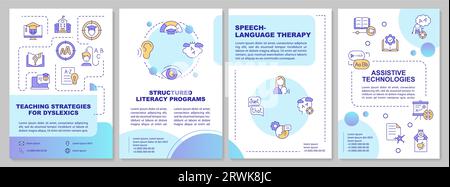 Multicolor brochure teaching strategies for dyslexics icons Stock Vector