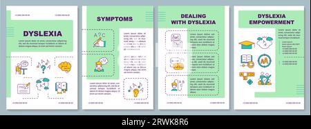 Green brochure template with dyslexia thin line icons Stock Vector