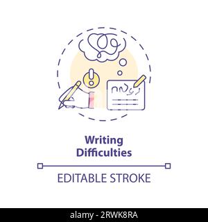 2D customizable line icon writing difficulties concept Stock Vector
