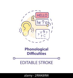 2D customizable line icon phonological difficulties concept Stock Vector