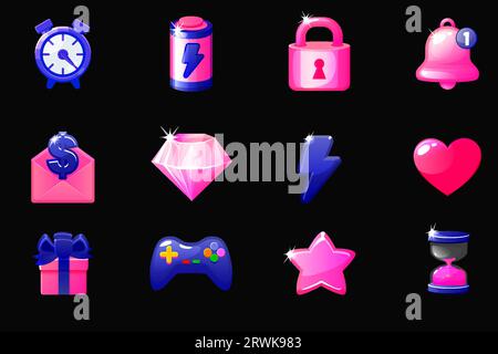 Set of game icons for UI. GUI elements for mobile app Stock Vector
