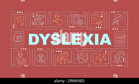 2D dyslexia text with thin linear icons Stock Vector