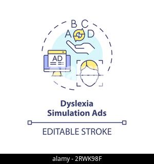 2D customizable line icon dyslexia simulation ads concept Stock Vector