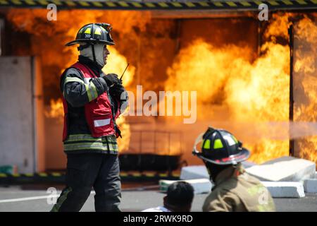 Mexico City, Mexico. 19th Sep, 2023. Firefighters take part in the Second National Drill 2023, in Mexico City, capital of Mexico, on Sept. 19, 2023. Credit: Francisco Canedo/Xinhua/Alamy Live News Stock Photo