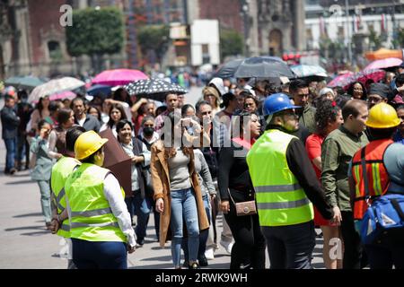 Mexico City, Mexico. 19th Sep, 2023. People take part in the Second National Drill 2023, in Mexico City, capital of Mexico, on Sept. 19, 2023. Credit: Francisco Canedo/Xinhua/Alamy Live News Stock Photo