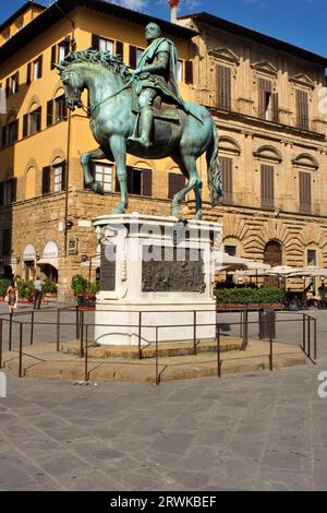 The Equestrian Monument to Cosimo di Medici I by Giovanni da Bologna in the Piazza Signoria in Florence Stock Photo