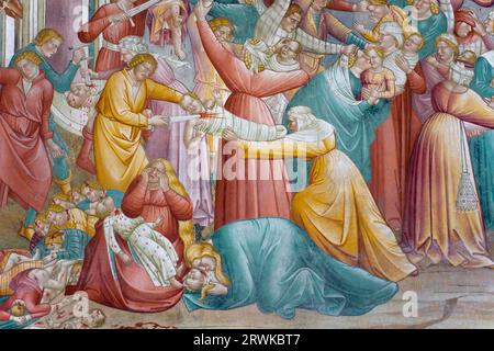 Infanticide at Bethlehem, fresco cycle of the Legend of the Cross of Cenni di Francesco of 1411 in the Capella della Croce of the church of San Stock Photo