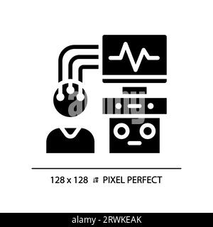 Eeg machine pixel perfect black glyph icon Stock Vector