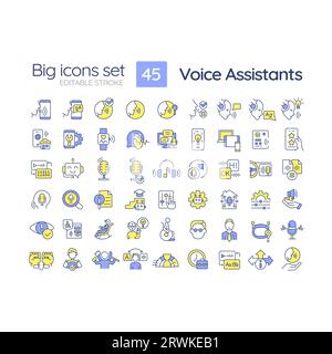 Editable multicolor big icon set for voice assistant Stock Vector