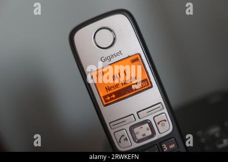 Berlin, Germany. 20th Sep, 2023. View of the Gigaset A400a. The communications technology provider Gigaset says it is insolvent (to dpa: 'Gigaset AG files for insolvency ') Credit: Jörg Carstensen/dpa/Alamy Live News Stock Photo