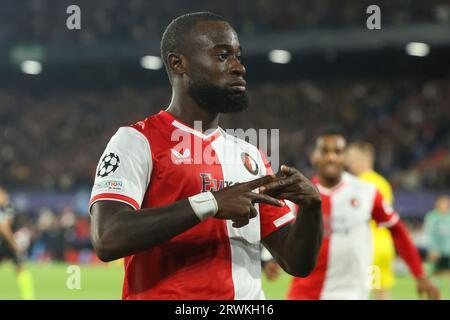 ROTTERDAM, NETHERLANDS - SEPTEMBER 19: Lutsharel Geertruida (Feyenoord Rotterdam) scores but the goal is called offside during the UEFA Champions Leag Stock Photo