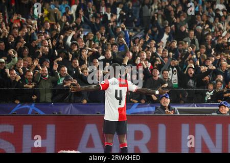 ROTTERDAM, NETHERLANDS - SEPTEMBER 19: Lutsharel Geertruida (Feyenoord Rotterdam) scores but the goal is called offside during the UEFA Champions Leag Stock Photo