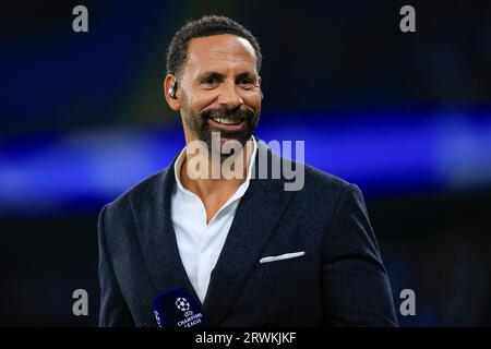 Manchester, UK. 19th Sep, 2023. TV pundit Rio Ferdinand at the UEFA Champions League match Manchester City vs Red Star Belgrade at Etihad Stadium, Manchester, United Kingdom, 19th September 2023 (Photo by Conor Molloy/News Images) in Manchester, United Kingdom on 9/19/2023. (Photo by Conor Molloy/News Images/Sipa USA) Credit: Sipa USA/Alamy Live News Stock Photo