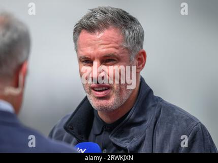 London, UK. 20th Aug, 2023 - West Ham United v Chelsea - Premier League - London Stadium.                                                                      Sky Sports football pundit Jamie Carragher during the Premier League match at the London Stadium, London.                                                     Picture Credit: Mark Pain / Alamy Live News Stock Photo