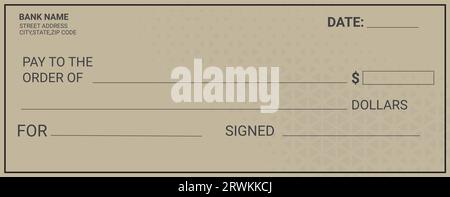 blank bank cheque personal desk check template Account number: A unique identifier for the bank account Stock Vector