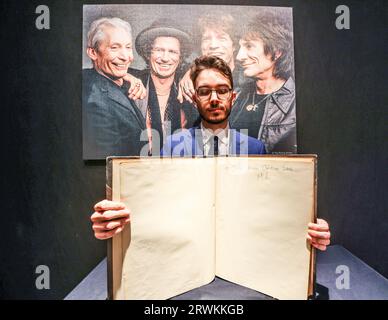 London, UK. 20th Sep, 2023. Gustave Dore and Blanchard Jerrold, Inscribed bt Mick Jagger, Happy Christmas 2016 Charlie .Auction comprising an extraordinary library of modern first editions together with landmarks from the world of jazz, collected by renowned musician and Rolling Stones drummer Charlie Watts. 29 Sep 2023.Paul Quezada-Neiman/Alamy Live News Credit: Paul Quezada-Neiman/Alamy Live News Stock Photo
