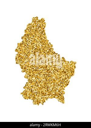 Vector isolated illustration with simplified Luxembourg map. Decorated by shiny gold glitter texture. Christmas and New Year holidays' decoration for Stock Vector