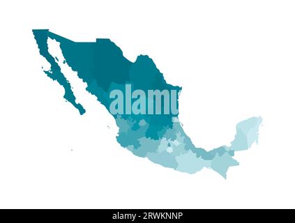 Vector isolated illustration of simplified administrative map of Mexico (United Mexican States). Borders of the regions. Colorful blue khaki silhouet Stock Vector