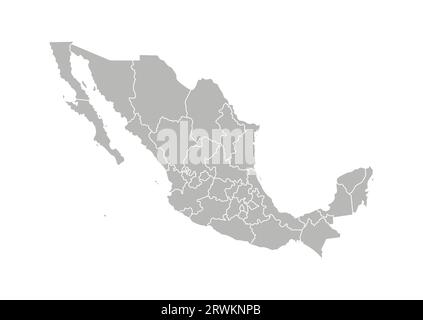 Vector isolated illustration of simplified administrative map of Mexico (United Mexican States). Borders of the provinces (regions). Grey silhouettes Stock Vector