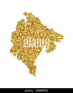 Vector isolated illustration with simplified Montenegro map. Decorated by shiny gold glitter texture. Christmas and New Year holidays' decoration for Stock Vector