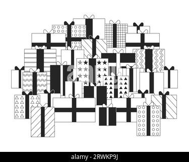 Pile of gifts black friday black and white 2D line cartoon object Stock Vector