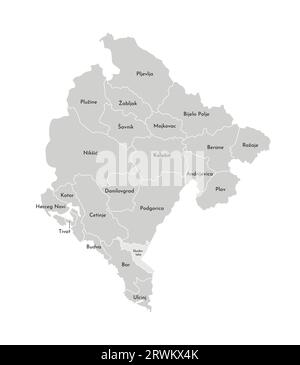 Vector isolated illustration of simplified administrative map of Montenegro. Borders and names of the provinces (regions). Grey silhouettes. White out Stock Vector