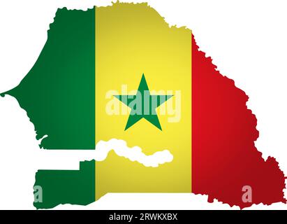 Illustration with Senegal national flag with simplified  shape of this map (jpg). Volume shadow on the map Stock Vector