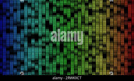 Abstract creative colorful neon grid background. Tiles, squares with glow, neon light. 3D rendering. Stock Photo