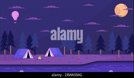 Campground nature at night 2D cartoon background Stock Vector