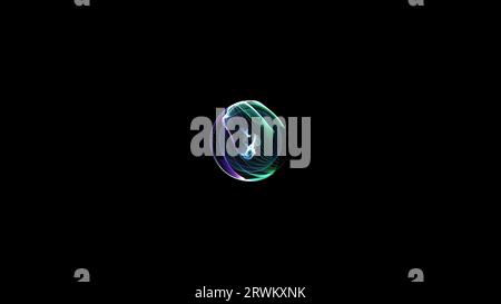 Distortion waves on abstract sphere of particles. Digital data splash of spherical point array. Futuristic glitch UI element. 3D rendering. Stock Photo