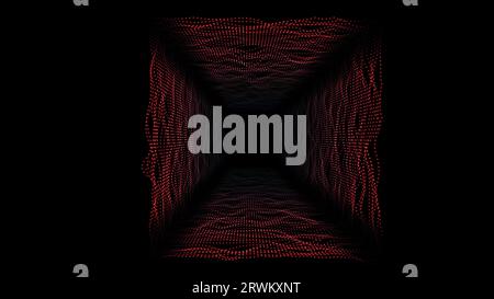 3D Big Data Digital tunnel square with futuristic matrix. Technological and related motion background. 3D rendering. Stock Photo