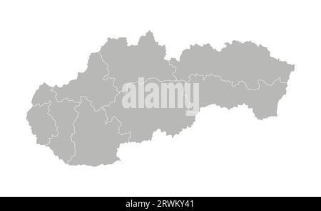Vector isolated illustration of simplified administrative map of Slovakia. Borders of the provinces (regions). Grey silhouettes. White outline. Stock Vector