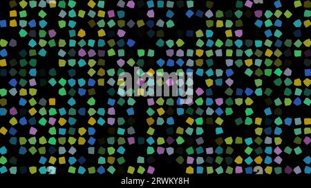 Colored flashing rotating 3d cubes on black bg. Abstract festive background for advertising, congratulations, text. Colorful creative flat dynamic sha Stock Photo