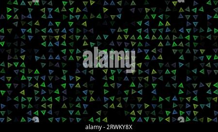 Colored flashing rotating concentric triangles on black. Abstract festive back for advertising, congratulations, text. Colorful creative flat dynamic Stock Photo