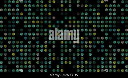 Colored flashing rotating 3d balls on black bg. Abstract festive background for advertising, congratulations, text. Colorful creative flat dynamic sha Stock Photo