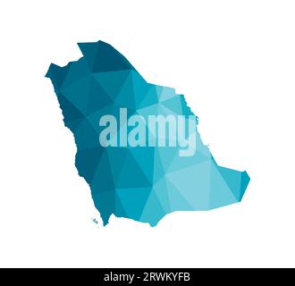 Vector isolated illustration icon with simplified blue silhouette of Saudi Arabia map. Polygonal geometric style, triangular shapes. White background. Stock Vector