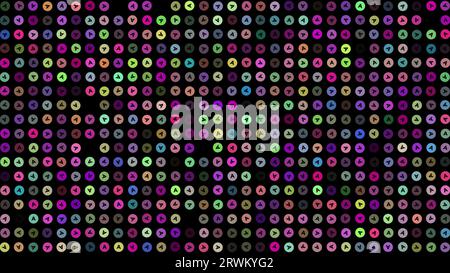 Colored flashing rotating letter A on black bg. Abstract festive background for advertising, congratulations, text. Colorful creative flat dynamic sha Stock Photo