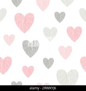 Seamless doodle hearts pattern. Love background. Stock Vector