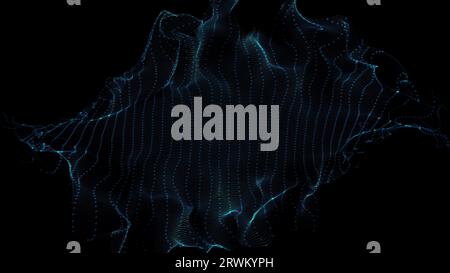 Blue wavy particles mesh background, blue dots background. Abstract digital particle wave. Animation cyber or technology background. Abstract particle Stock Photo