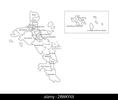 Vector isolated illustration of simplified administrative map of Seychelles (include only big islands Mahé, Praslin, La Digue). Borders and names of t Stock Vector