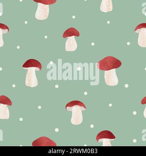 Seamless mushrooms pattern. Vector illustration with boletus mushroom Stock Vector