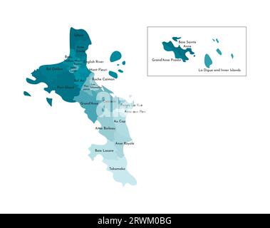 Vector isolated illustration of simplified administrative map of Seychelles include only big islands Mahe, Praslin, La Digue. Borders and names Stock Vector