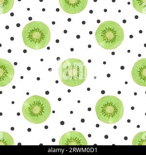 Seamless kiwi fruit pattern. Vector texture with watercolor kiwi slices. Stock Vector